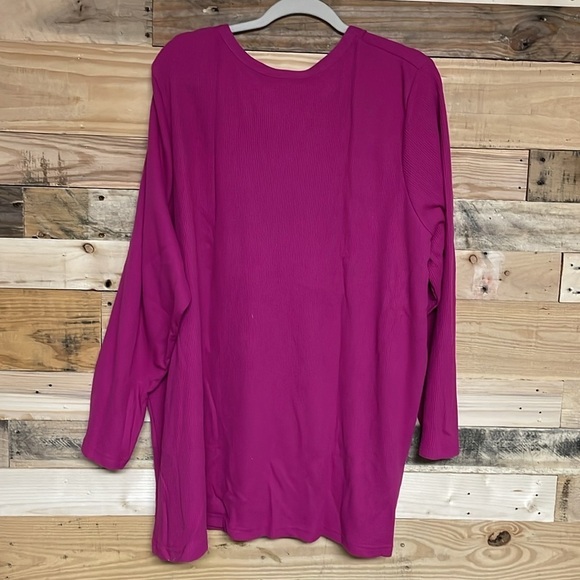 Woman Within size 3X (30/32) hot pink floral stitching Henley waffle knit top - Picture 5 of 5